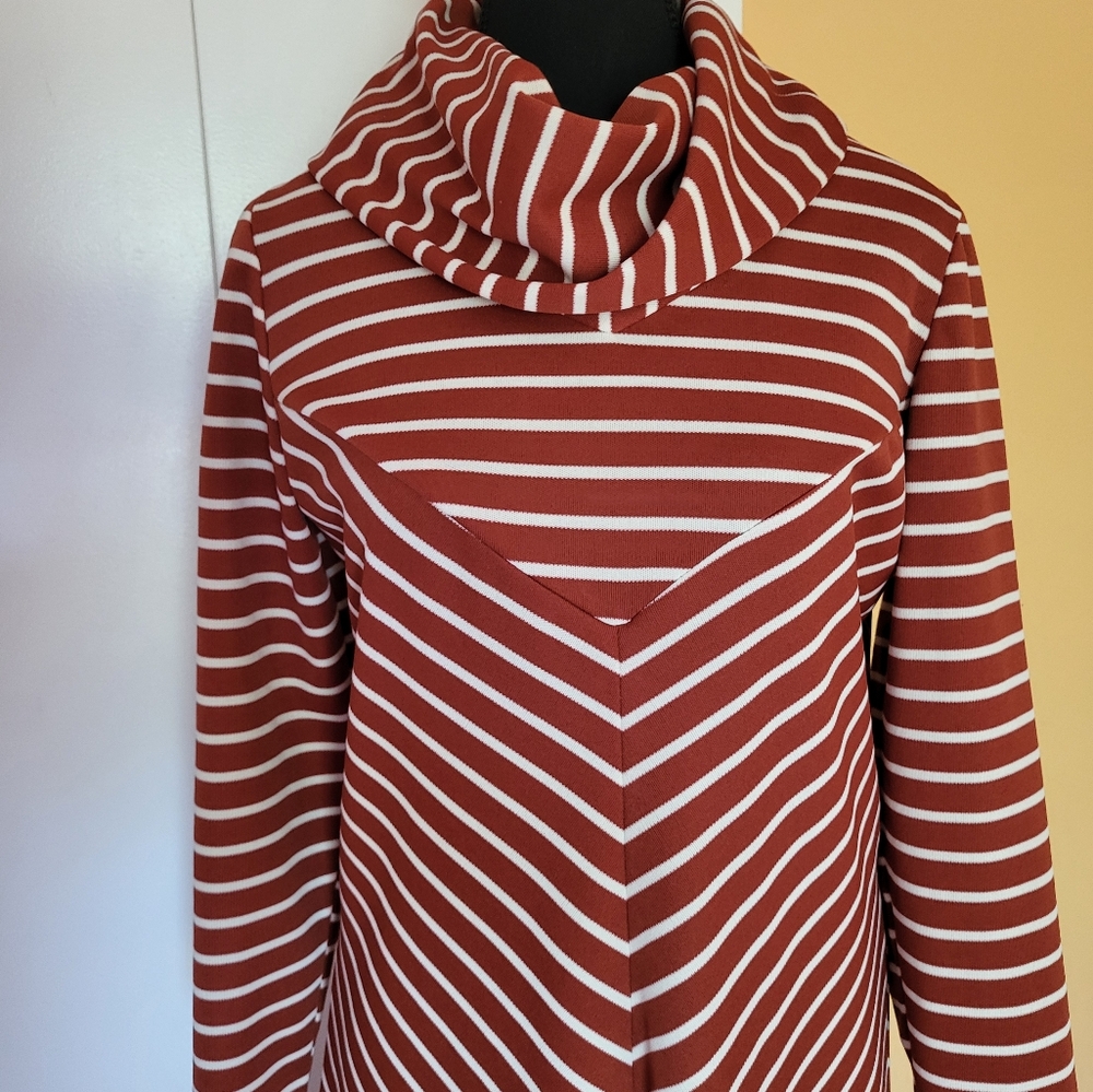 Vintage 1970s Original tags striped cowl casual dress brown white m medium 8 10 - Picture 2 of 9